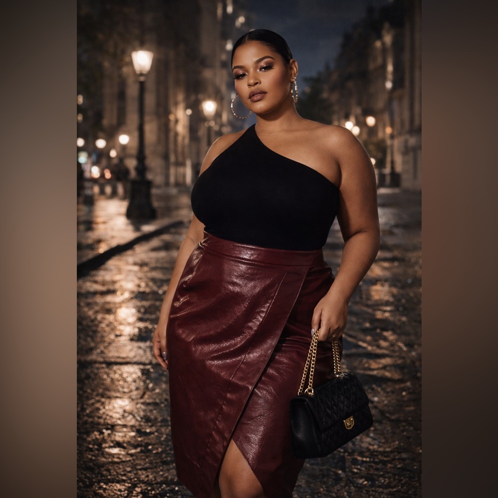 Nina Parker x Macy’s Burgundy Faux Leather Wrap Skirt | NWT - Picture 1 of 10